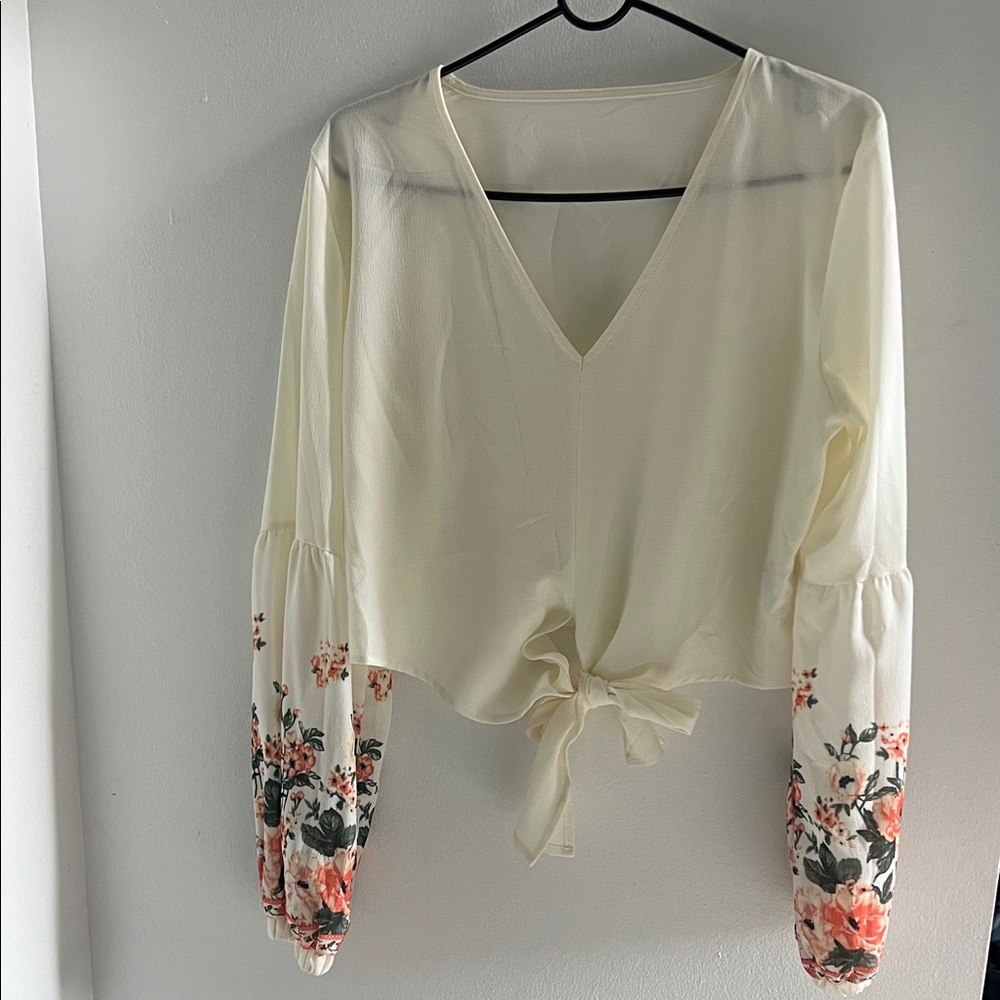 Floral Cream Tie-Front Blouse